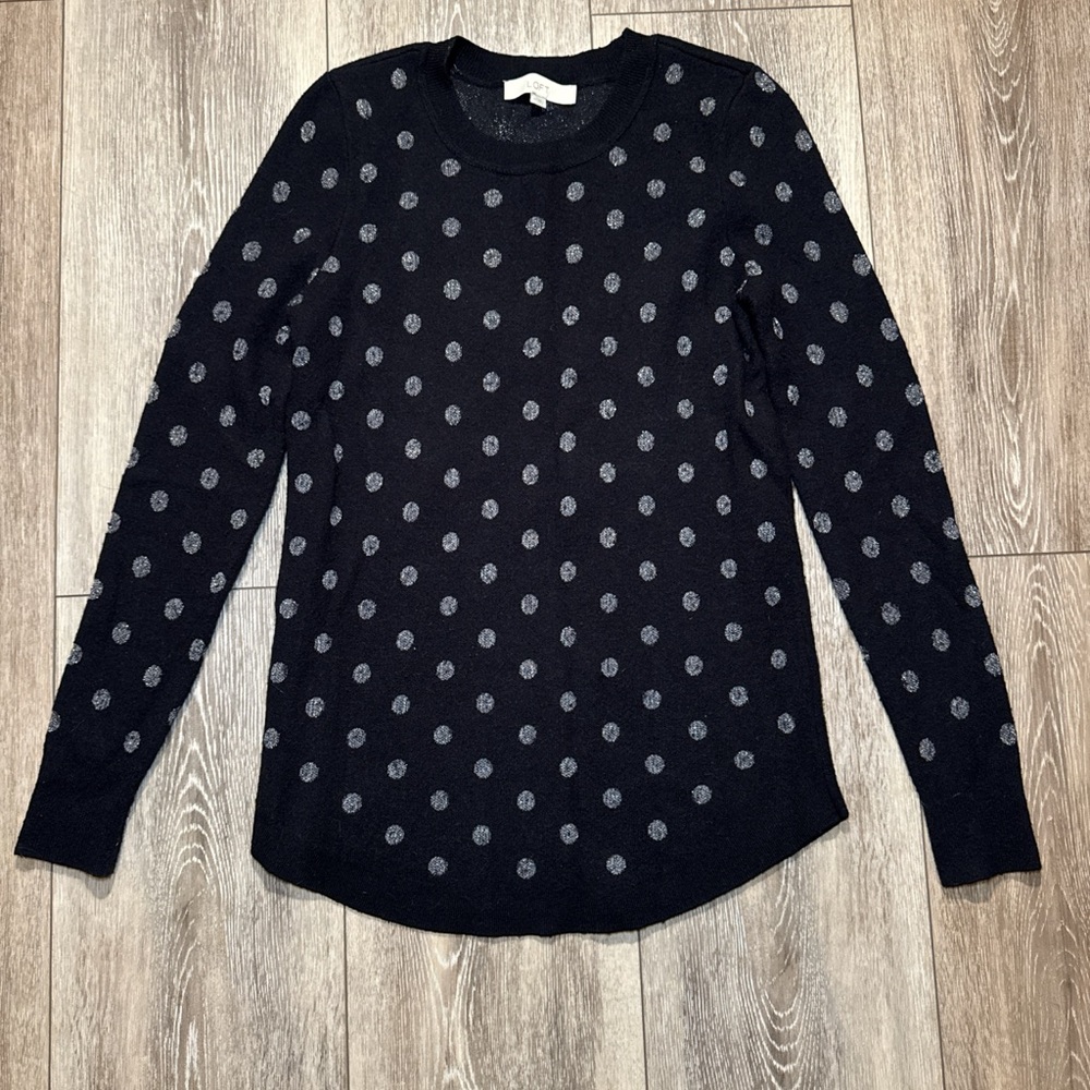 LOFT Black Sweater with Silver Dots